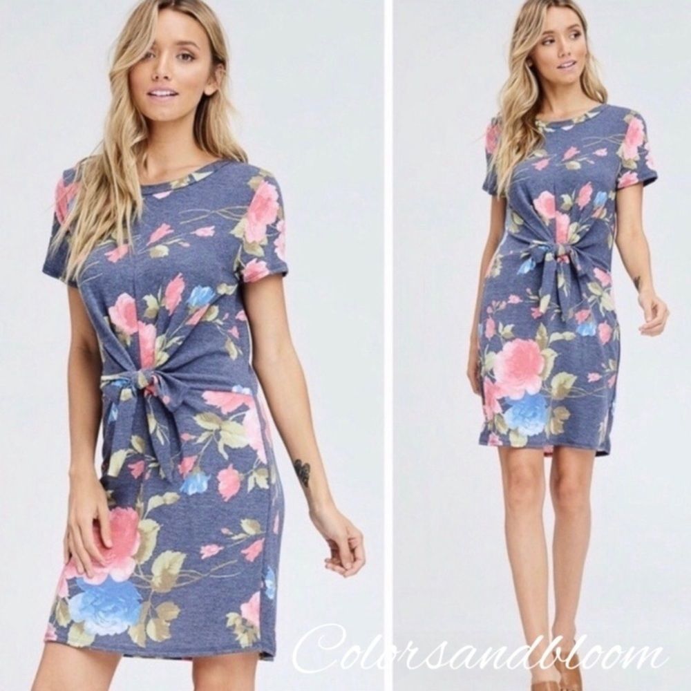 FLORAL FRENCH TERRY SHIFT DRESS
